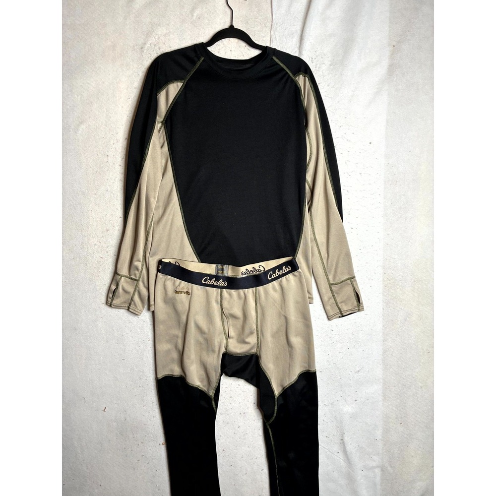 Cabela's 2 Piece Set Top & Leggings Women's Beige Tech Silk Base Layer Polartec